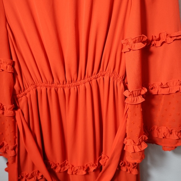 Alexis Target  Ruffle Tiered Midi Dress – Bright Red Orange  Boho Wrap Dress - Picture 5 of 7
